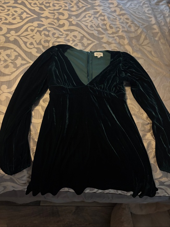 Aura Dresses & Skirts - Aura Emerald Velvet V-Neck Mini Dress